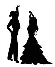 Flamenco dancers silhouettes, isolated and grouped objects over white background