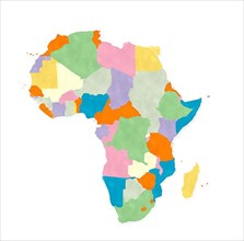 Africa map in watercolors over white background,