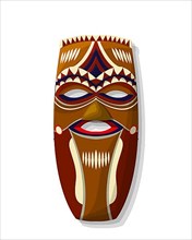 Vector african wooden tribal mask over white background,