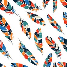 Seamless pattern with isolated colored feathers,