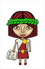 Vector illustration of a cute female scholar character with laures and tablet,