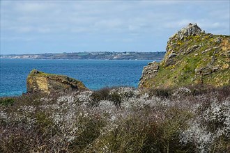 View from the Fort de la Fraternite, on the west coast of Roscanvel to the Phare du Petit Minou lighthouse