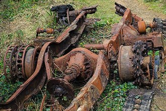 Rusty remains of the chassis of an old military vehicle, Fort de la Fraternite
