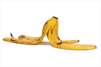 Empty banana peel isolated on white background,