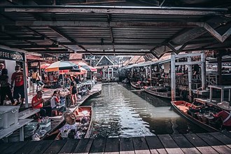 Boats at the floating market in Bangkok, Thailand