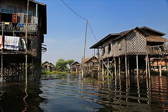 The stilt houses at Inle Lake. Myanmar,