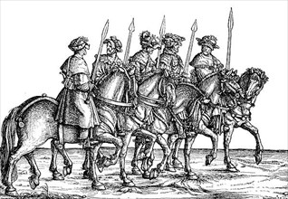 Wild boar hunters, group of Maximilian I on the hunt