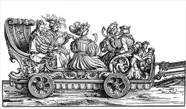 Chariot with trumpets and horns, group Maximilian I's triumphal procession