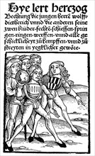 Boys at the Throwing Game, facsimile of a woodcut from the Heldenbuch zu Strasbourg-Hagenau of 1509