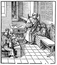 Maximilian receives instruction, facsimile of a woodcut illustrated by Hans Burgkmair