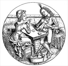Lost part, a man and a woman playing cards