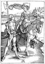 Noble Lady on Horseback, Accompanied by an Armed Servant