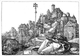 German image of the city around the 15th century, facsimile of the engraving by Albrecht Duerer