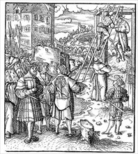 Execution site with gallows and wheel, around 1500