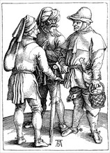 Various types of peasants in the 15th century, copperplate engraving by Albrecht Duerer