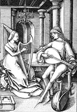 House music with harp and lute, composition in the 15th century