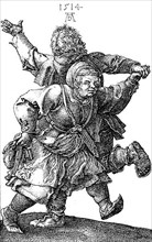 A dancing peasant couple, copperplate engraving by Albrecht Duerer