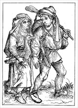 Peasants with Goose and Rifle in the 15th century, facsimile of an engraving by the so-called Master of 1480
