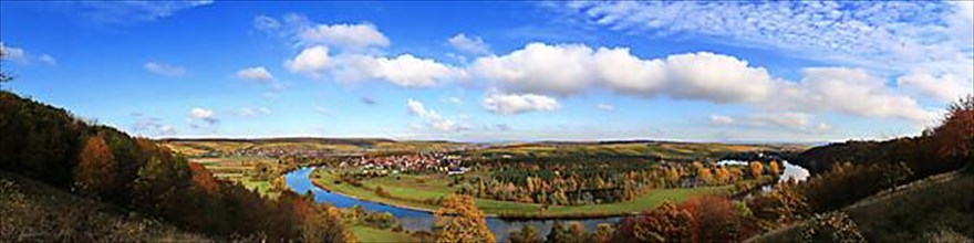 Mainschleife near Volkach with a view of Eisenheim and Fahr. Volkach, Kitzingen