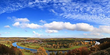 Mainschleife near Volkach with a view of Eisenheim and Fahr. Volkach, Kitzingen