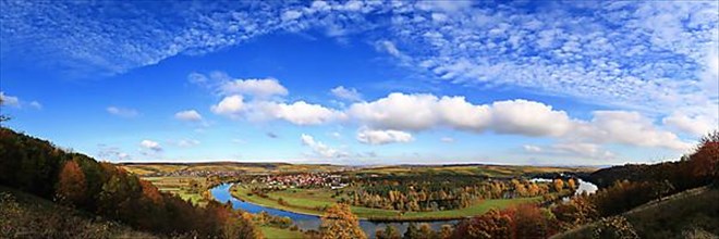 Mainschleife near Volkach with a view of Eisenheim and Fahr. Volkach, Kitzingen