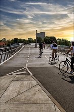 Pedestrians and cyclists on bridge over Inner Harbour, Lille Langebro cycle bridge