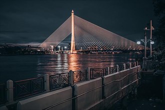 Long exposure of the Rama VIII bridge in Bangkok, Thailand