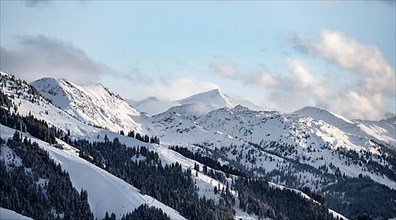 View of the Grossvenediger, Alps in winter with snow-covered mountains