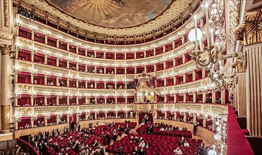 Auditorium with royal box in the opera house Real Teatro di San Carlo, Naples