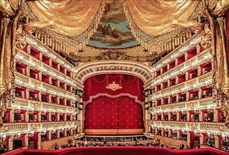 Auditorium with stage in the opera house Real Teatro di San Carlo, Naples
