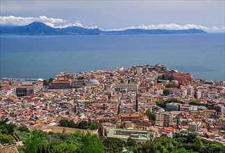 Panorama of the city centre by the sea against the Sorrento peninsula, Naples