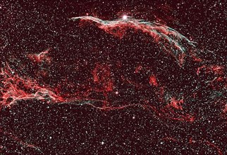Witch's Broom Nebula in the Cirrus Nebula with bright star 52 Cygni, Western Veil Nebula