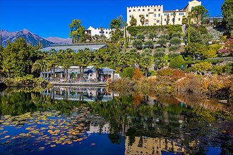 The Gardens of Trauttmansdorff Castle with Water Lily Pond, near Merano