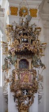 Pulpit in the pilgrimage church of the Flagellated Saviour on the Wies, Wieskirche