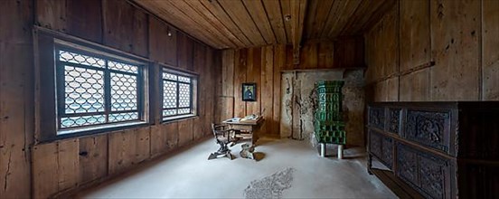 Luther Room in the Wartburg. The reformer Martin Luther 1483-1546 stayed at Wartburg Castle 1521-1522 as Junker Joerg and translated the New Testament into German there, Eisenach