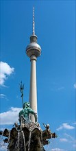 Neptune Fountain and TV Tower at Alexanderplatz, Berlin-Mitte