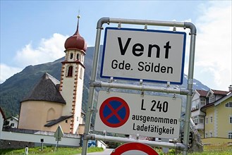Vent in the Oetztal Alps, village entrance sign