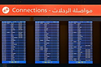 Display board flight connections departures, Dubai