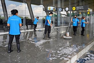 Cleaning crew floor cleaning, Thailand