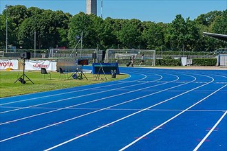 Blue tartan track on a sports field, Berlin