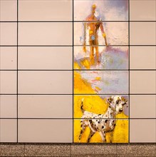 Schillingstrasse underground station, wall tiles painted with dog motifs