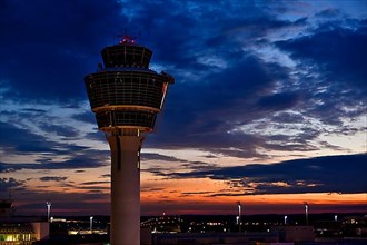 Tower at Munich Airport, sunset