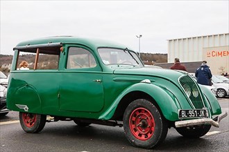 Peugeot 202 of the 30s in a version as a small truck at a classic car meeting in Landernau, department Finistere Penn-ar-Bed