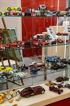 Collector's showcase with models of historic sports cars racing cars, Techno Classica trade fair