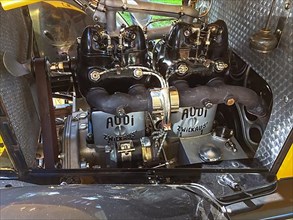Historic engine with inscription Audi Zwickau from classic racing car Audi Type C Phaeton Alpensieger, Classic Days