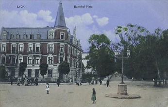 Station square in Lyck, formerly East Prussia
