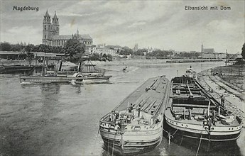Elbe and cathedral of Magdeburg, Saxony-Anhalt