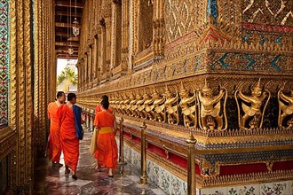 Visiting Buddhist monks at Wat Phra Kaeo, The Temple of the Emerald Buddha