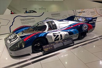 Historic racing car Porsche 917 LH Langheck from 1971 24 hours 24 hours of Le Mans by racing driver Gerard Larrousse Vic Elford, Porsche Museum