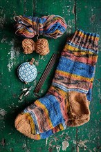 Handwork, knitting socks with knitting needles